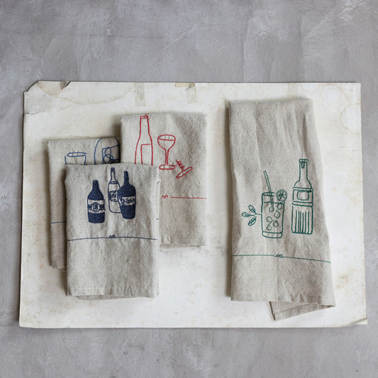 Woven Linen & Cotton Blend Tea Towel, 4 Colors, 4 Styles