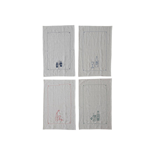 Woven Linen & Cotton Blend Tea Towel, 4 Colors, 4 Styles