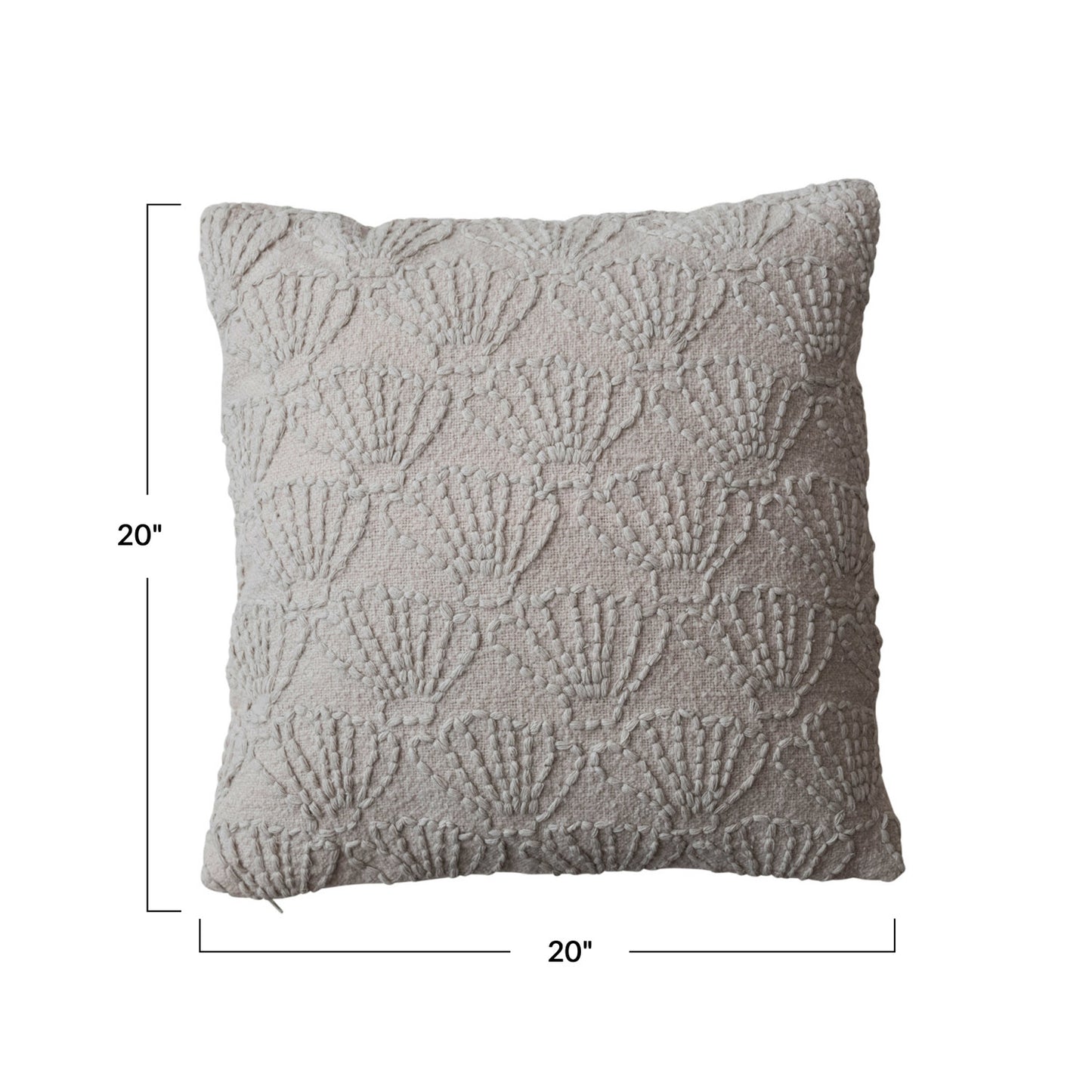 20" Square Hand-Embroidered Cotton & Linen Pillow