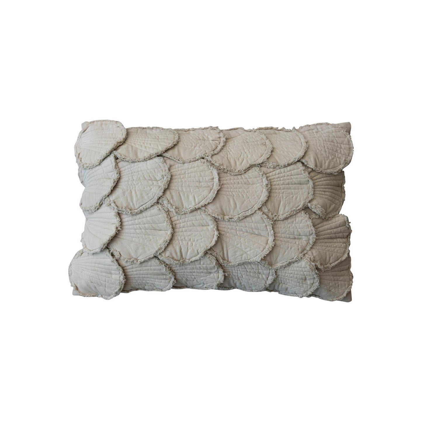 24"L x 16"H Cotton Lumbar Pillow w/ Appliqued Quilted Shells