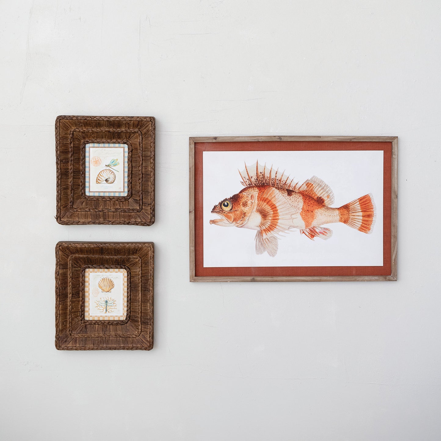Woven Water Hyacinth Framed Glass Wall Decor