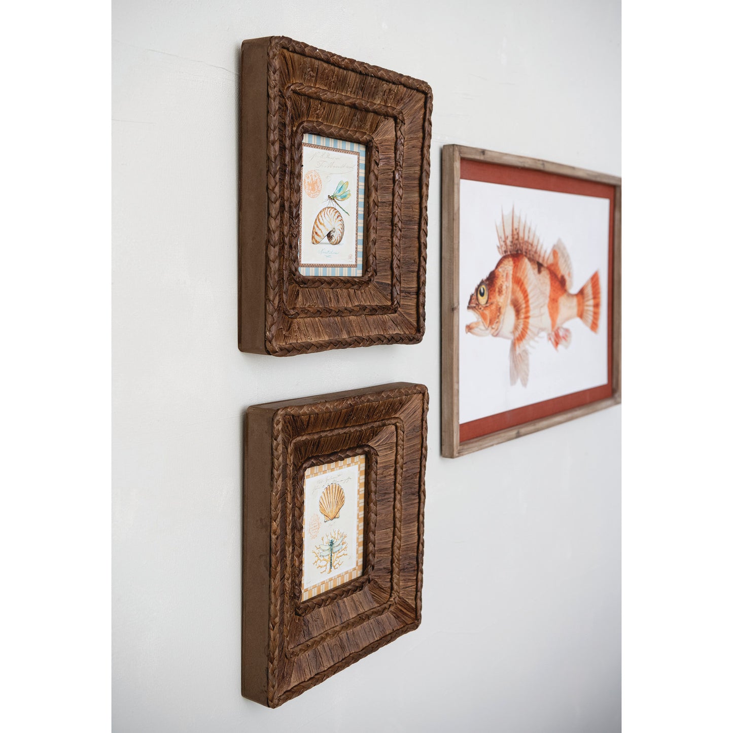 Woven Water Hyacinth Framed Glass Wall Decor