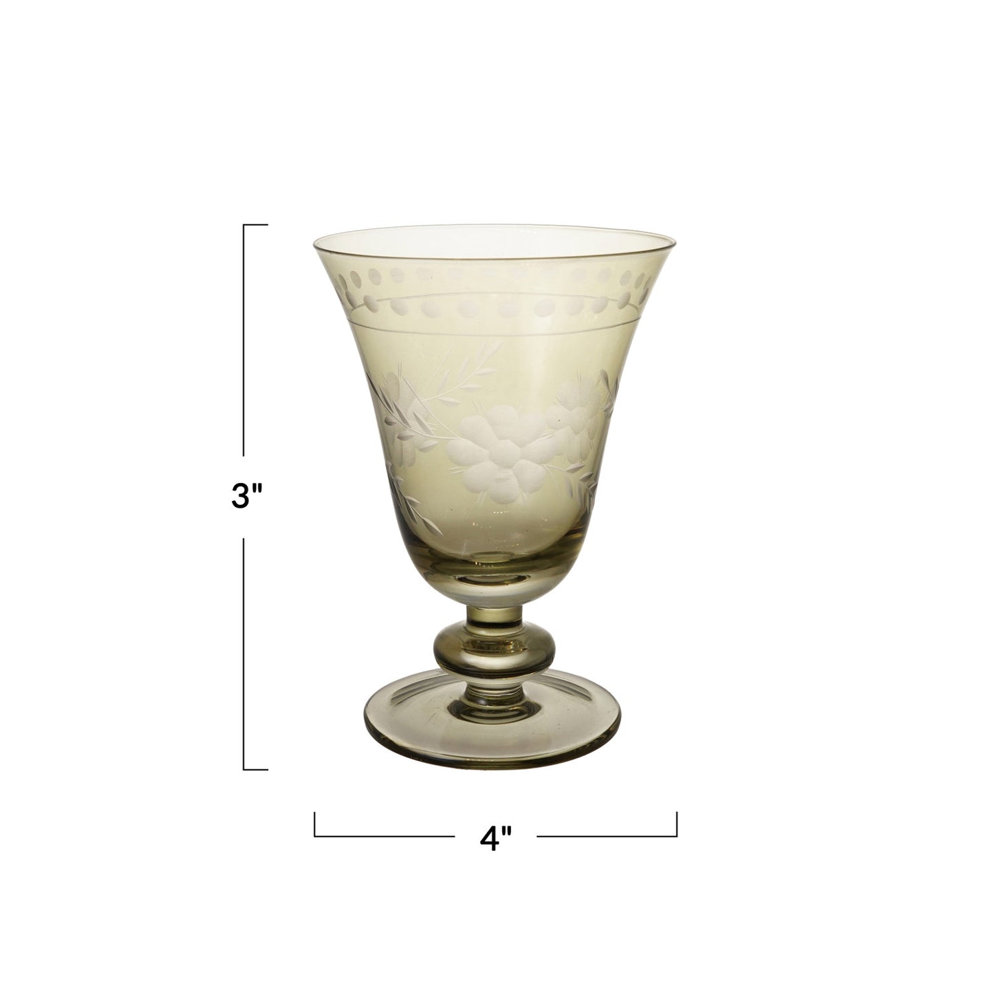 Floral Etched Wine Glass