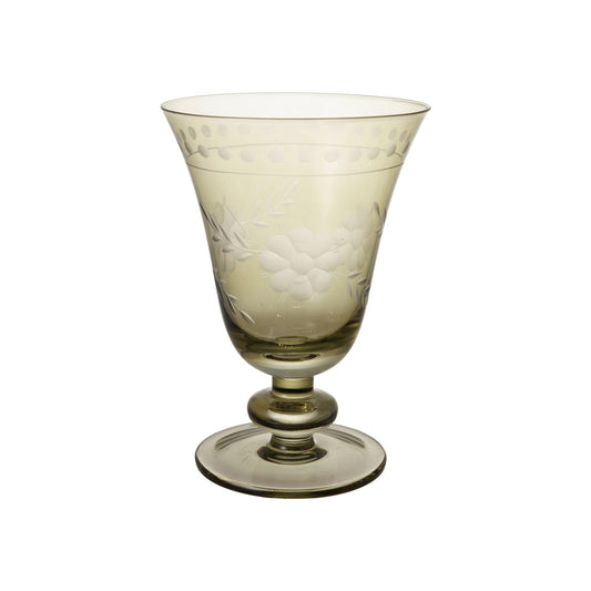 Floral Etched Wine Glass