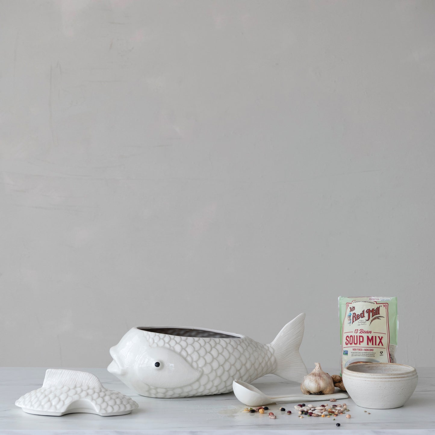 Stoneware Fish Jars with Spoons