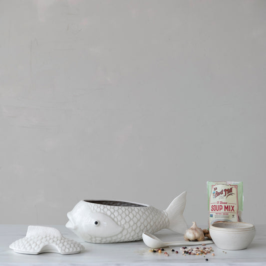Stoneware Fish Jars with Spoons