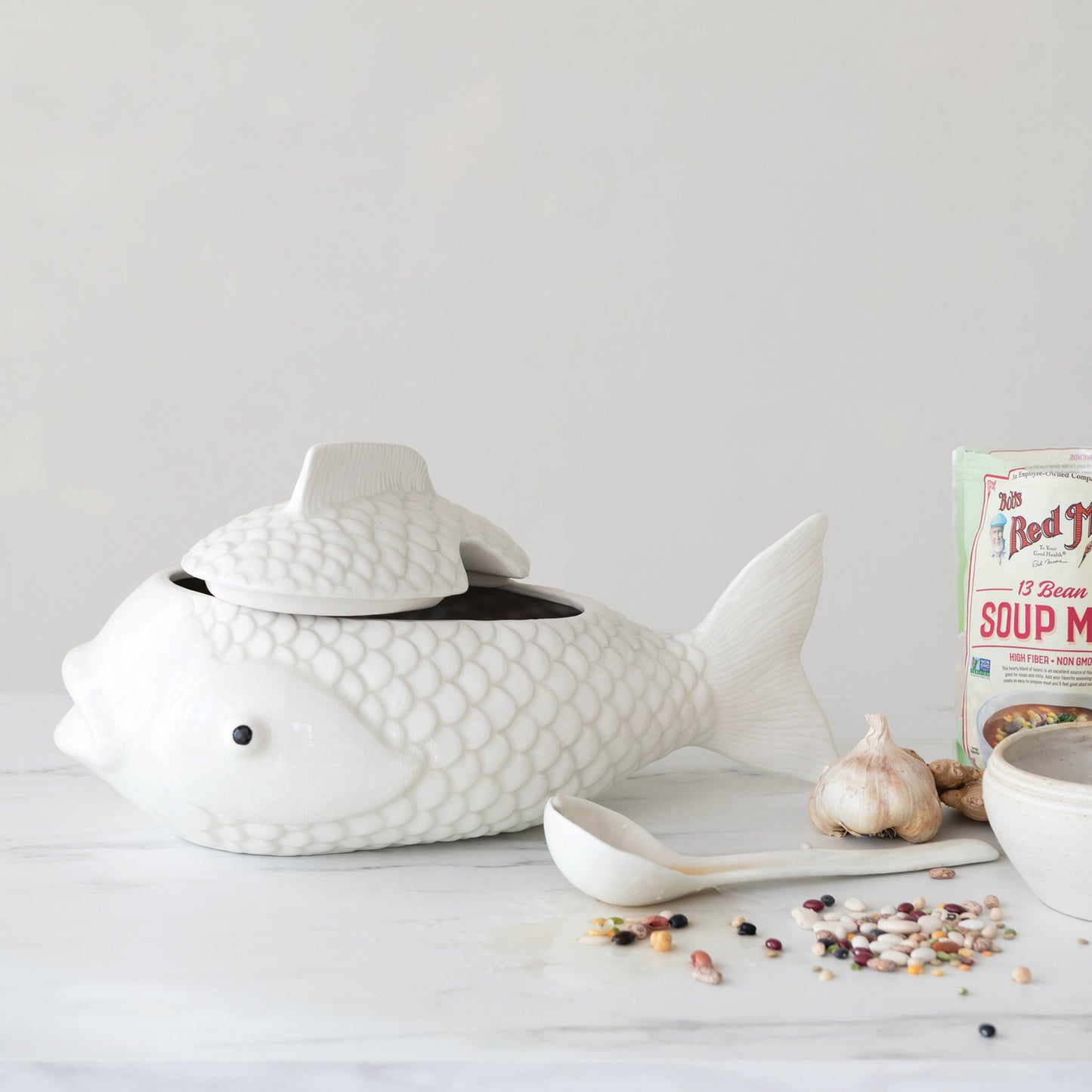 Stoneware Fish Jars with Spoons