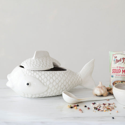 Stoneware Fish Jars with Spoons