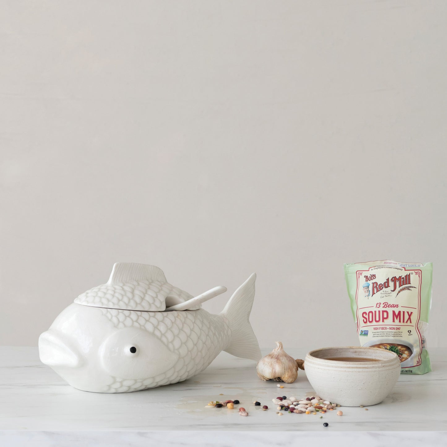 Stoneware Fish Jars with Spoons