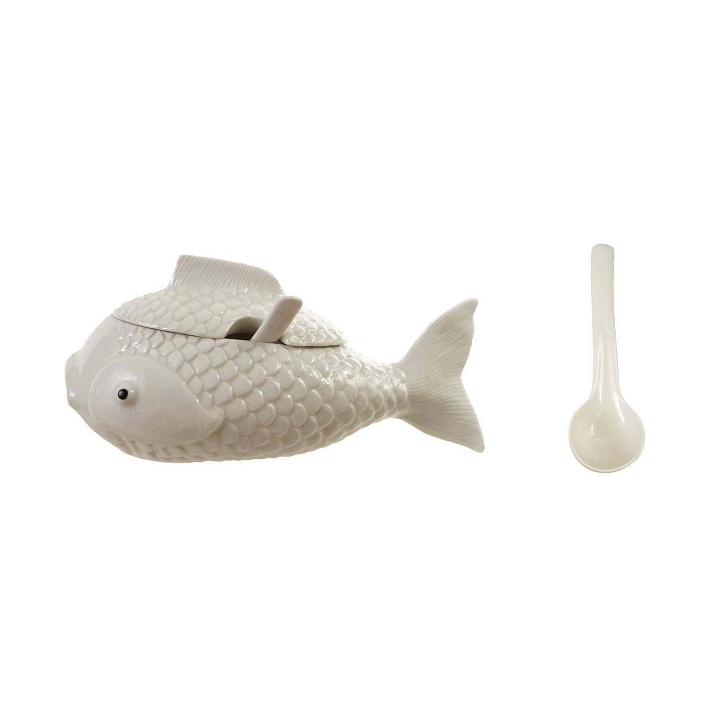 Stoneware Fish Jars with Spoons