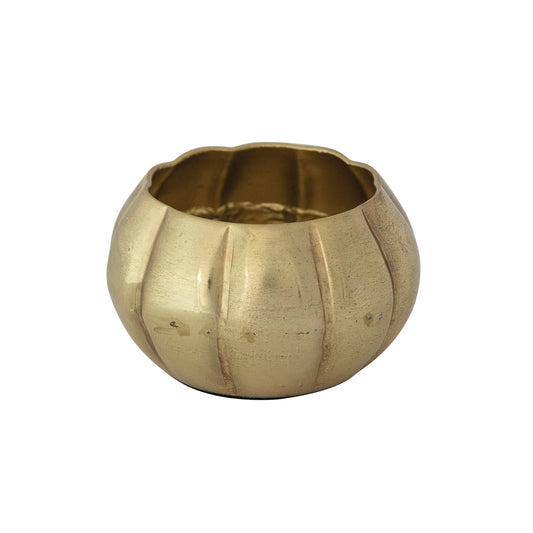 Metal Pumpkin Shaped Tealight/Votive Holder, Gold Finish