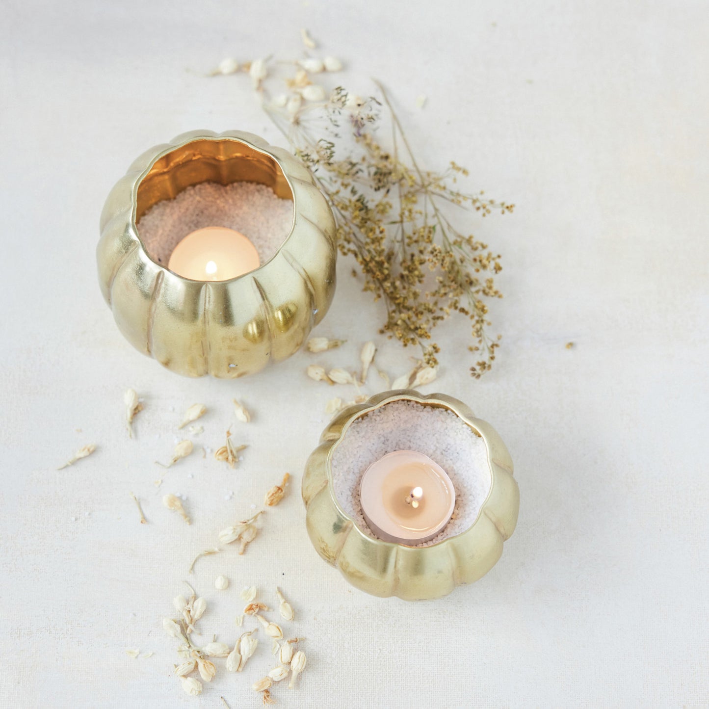 Metal Pumpkin Shaped Tealight/Votive Holder, Gold Finish