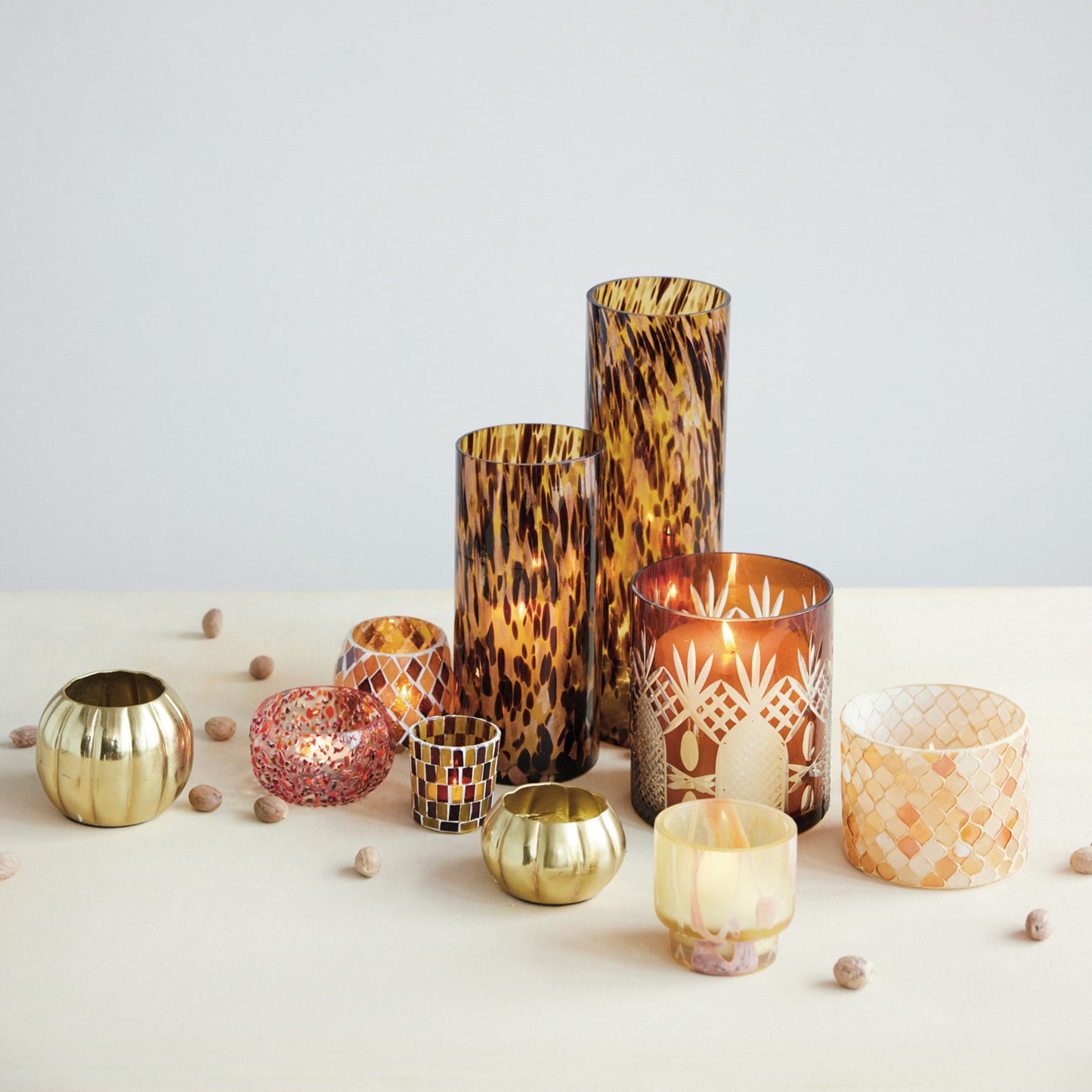 Metal Pumpkin Shaped Tealight/Votive Holder, Gold Finish