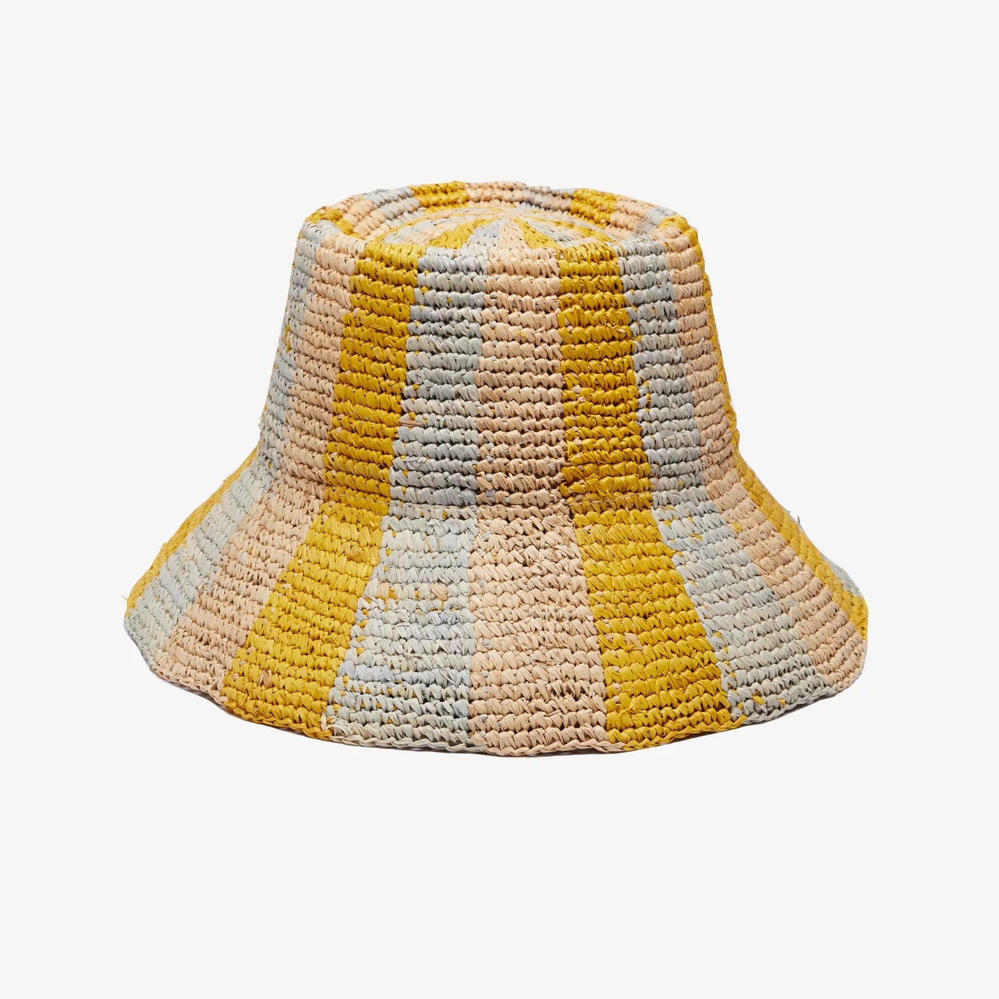 Bailey Raffia Bucket in Blue Yellow Natural