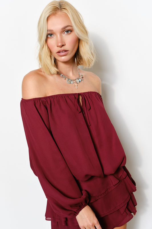 Isabella Off Shoulder Bubble Hem Top