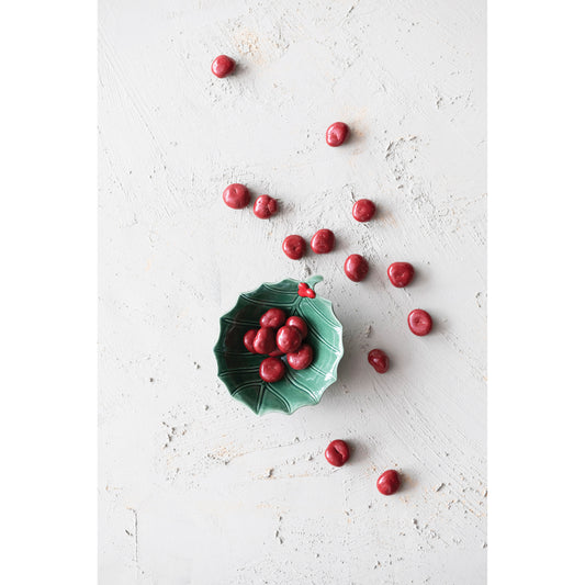 Holly Leaf Bowl, Green and Red