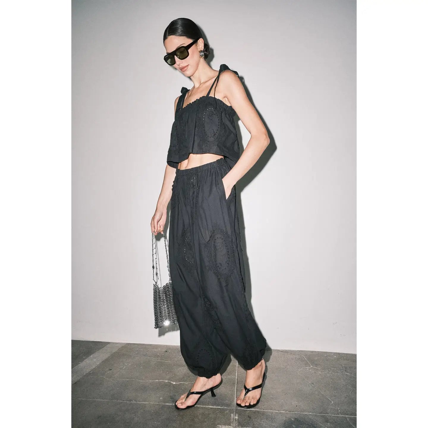 Owen Embroidered Tie Strap Scarf Top