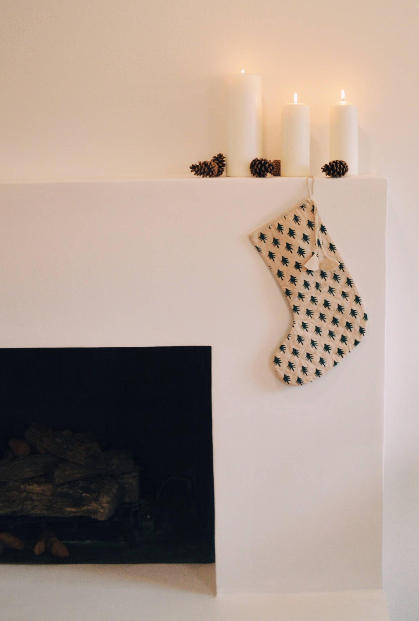 Block Printed Christmas Stocking - Mini Trees