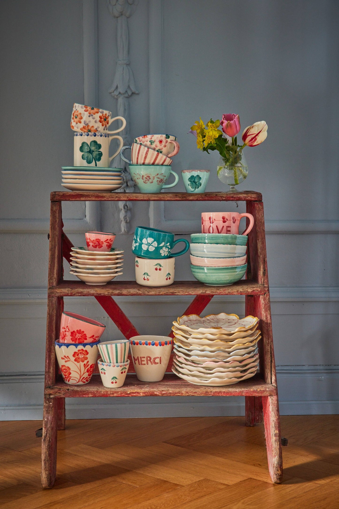 Ceramic Oval Espresso Cup with Hand Painted Cherries - 2.4 oz