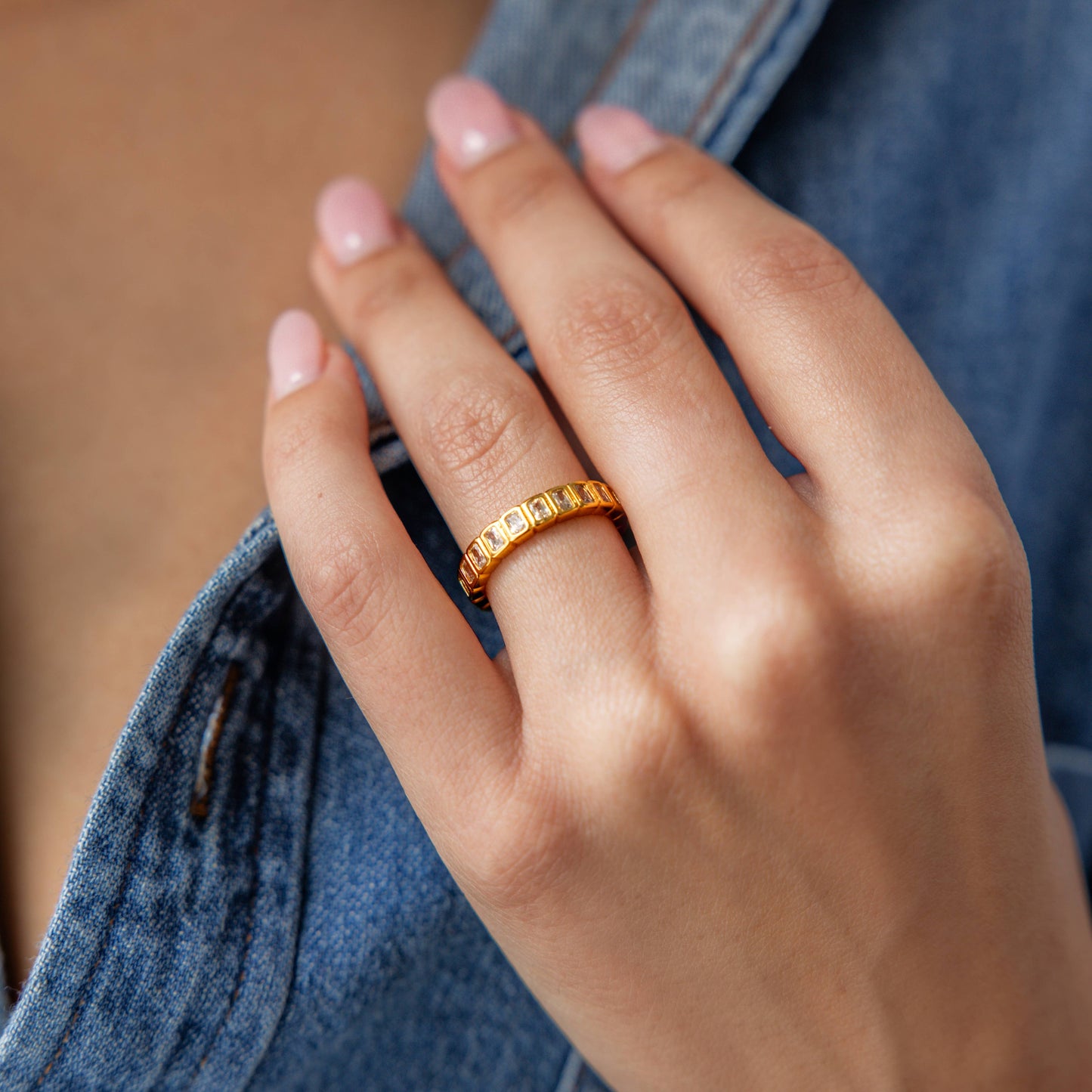 18K Gold Filled Tennis Emerald Cut Ring