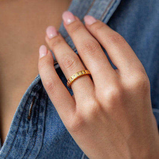 18K Gold Filled Tennis Emerald Cut Ring