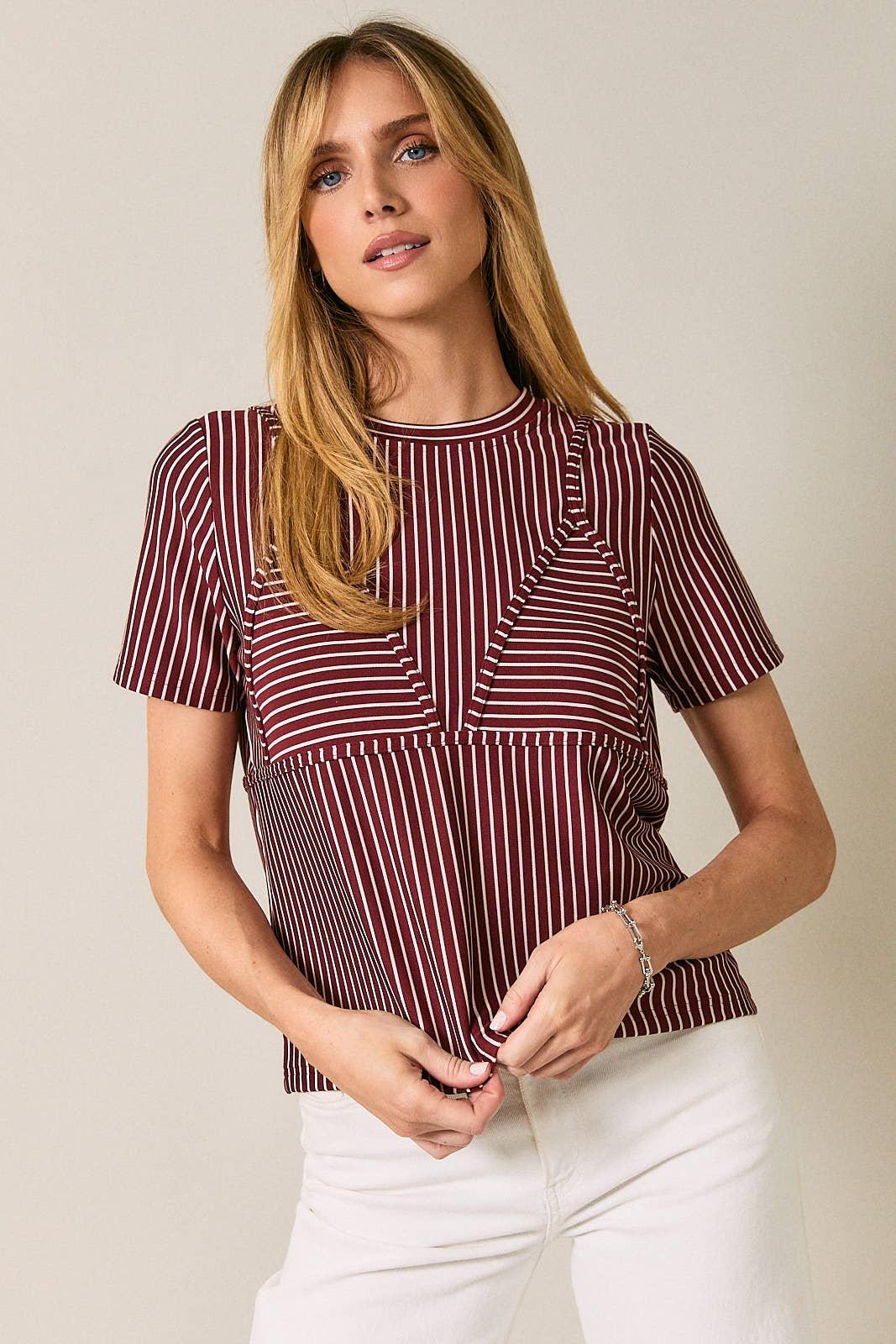 CREW NECK BIKINI STRIPE T-SHIRT