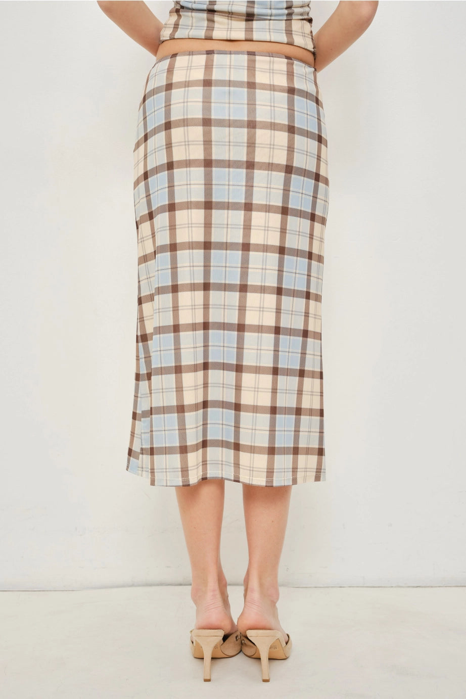 Jemima Plaid Mesh Midi Skirt