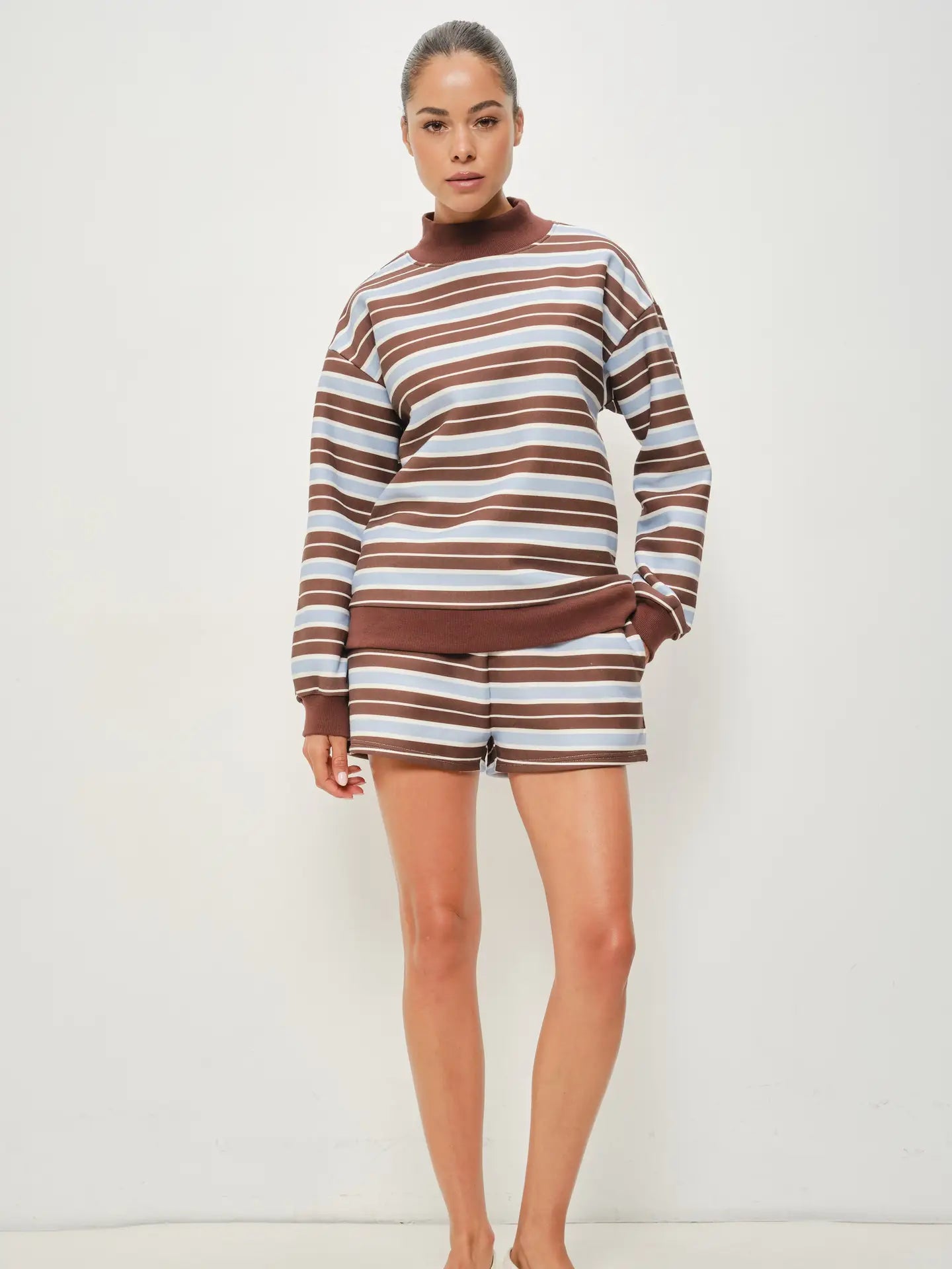Ryland Mock Neck Striped Fleece Sweatshirt