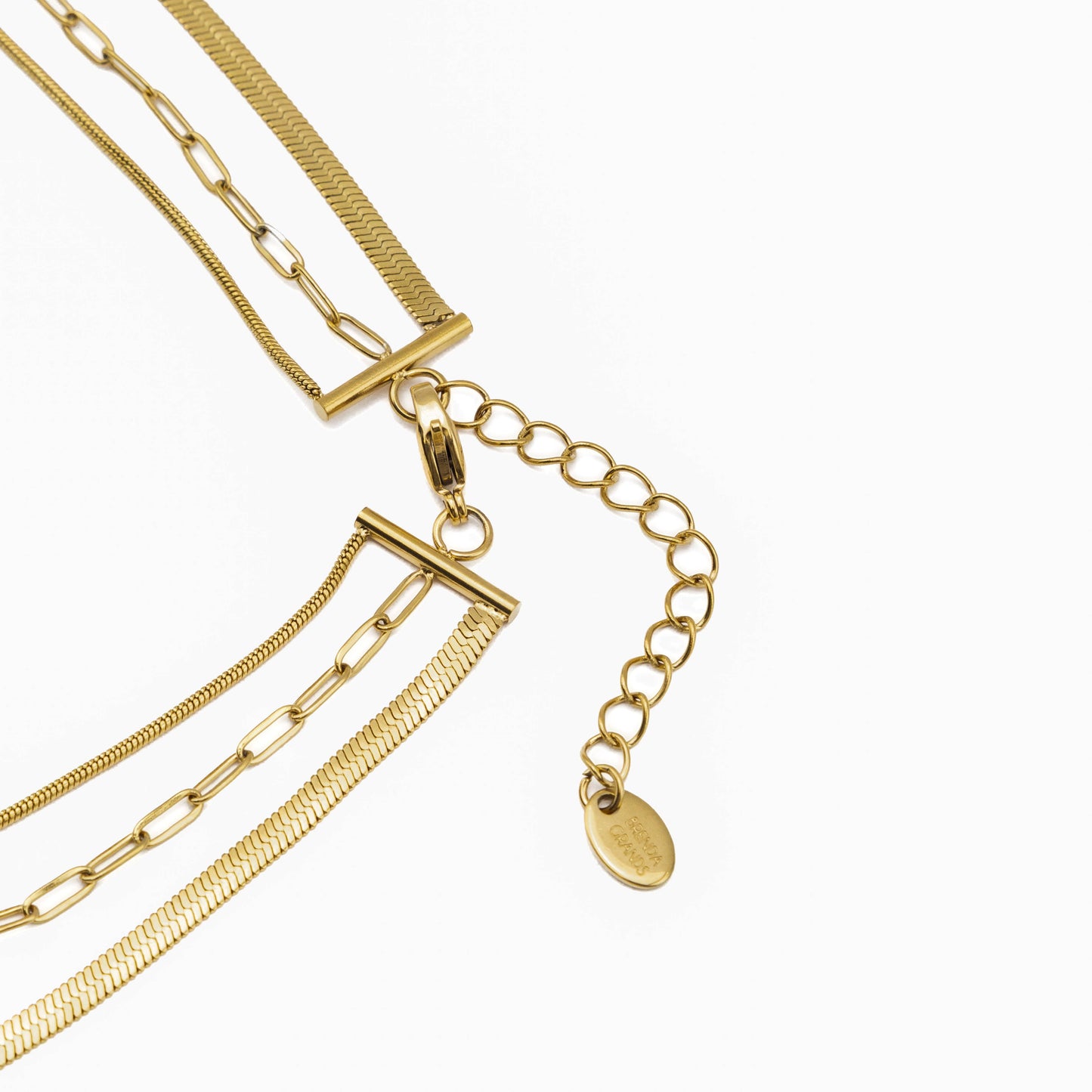 Waterproof Gold Triple Paperclip Necklace