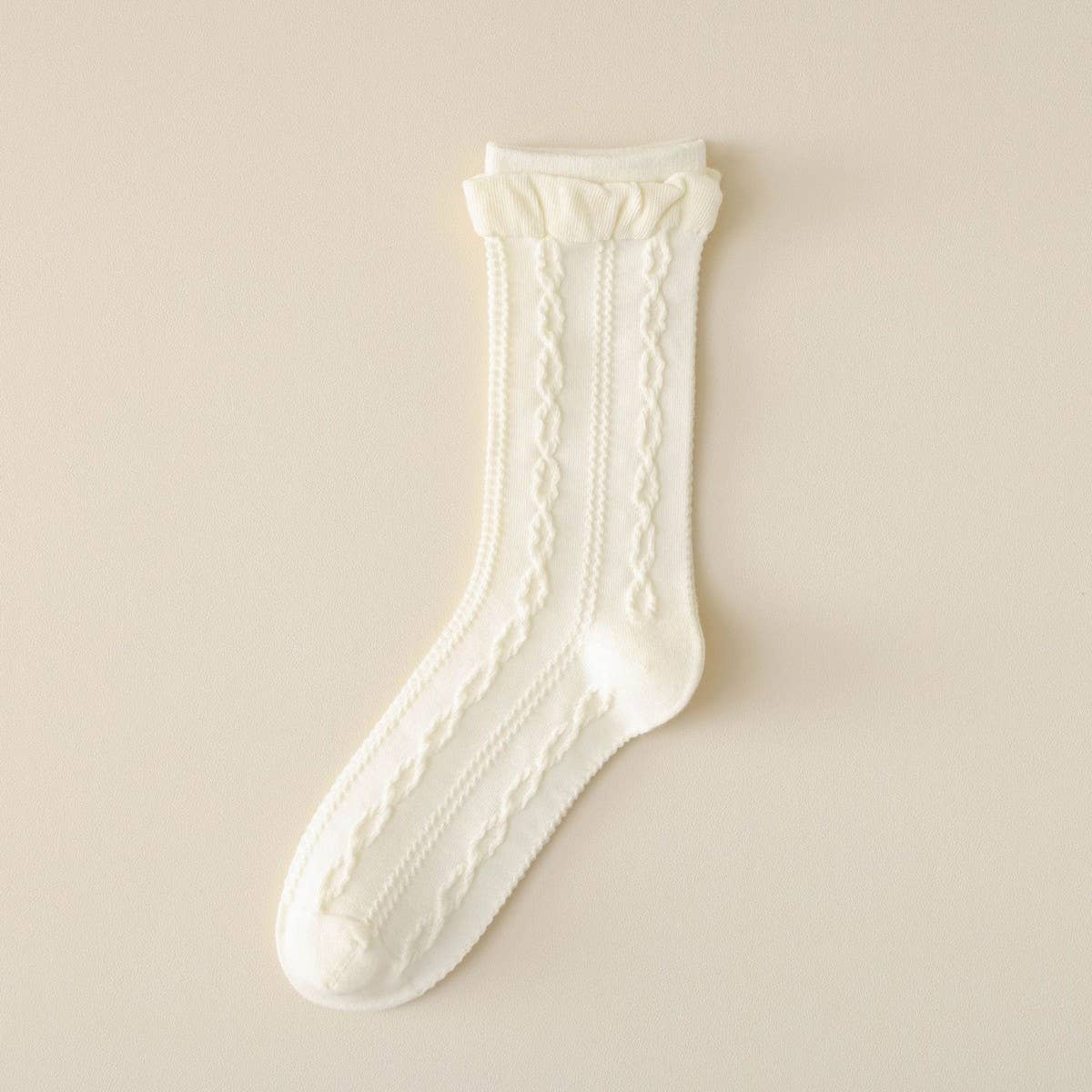 Ruffle Spiral Texture Crew Socks: