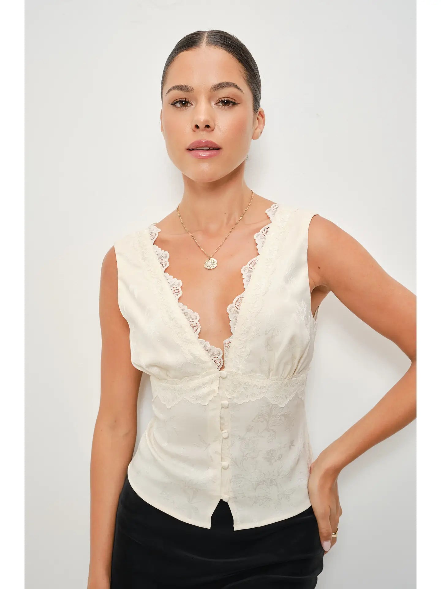 Mare Lace Trim V-Neck Satin Top