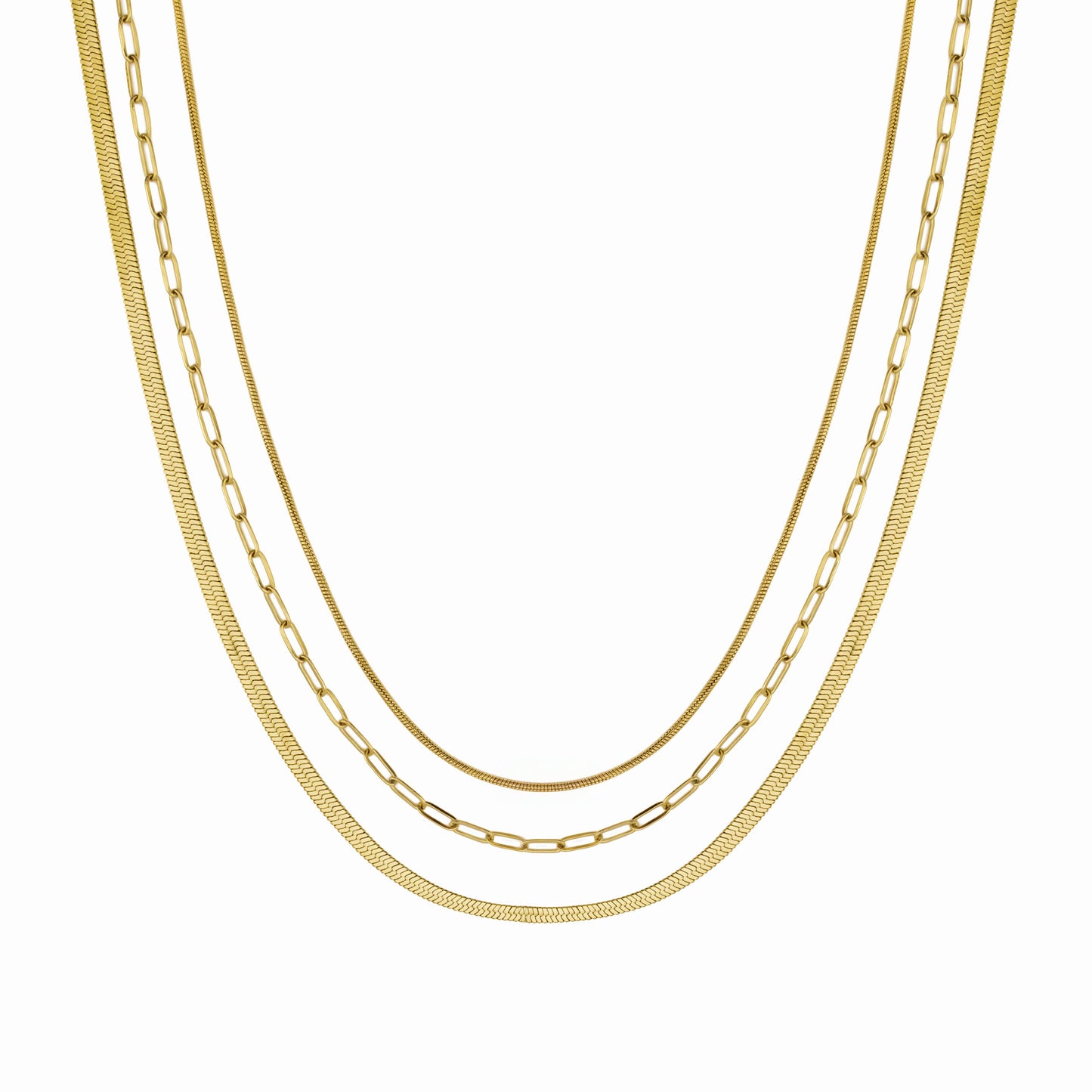 Waterproof Gold Triple Paperclip Necklace
