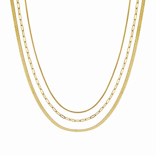 Waterproof Gold Triple Paperclip Necklace