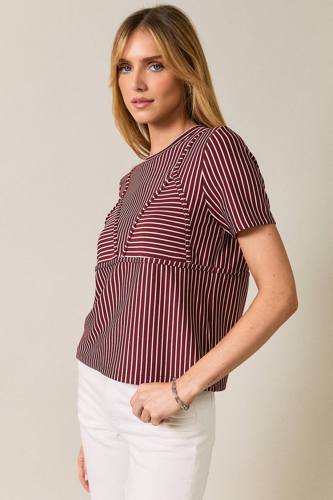 CREW NECK BIKINI STRIPE T-SHIRT