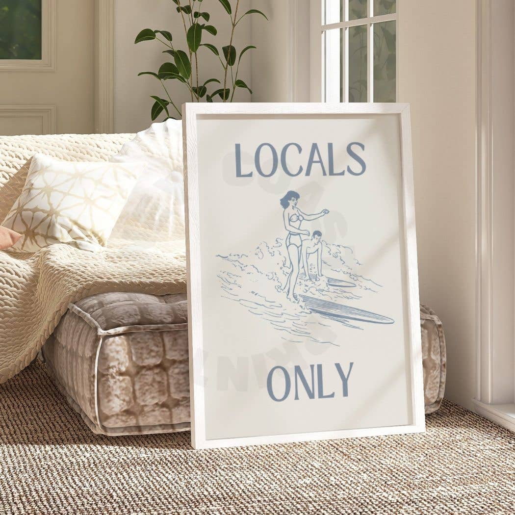 Locals Only Retro Surfer Typography Wall Art Prints: 9" x 11"