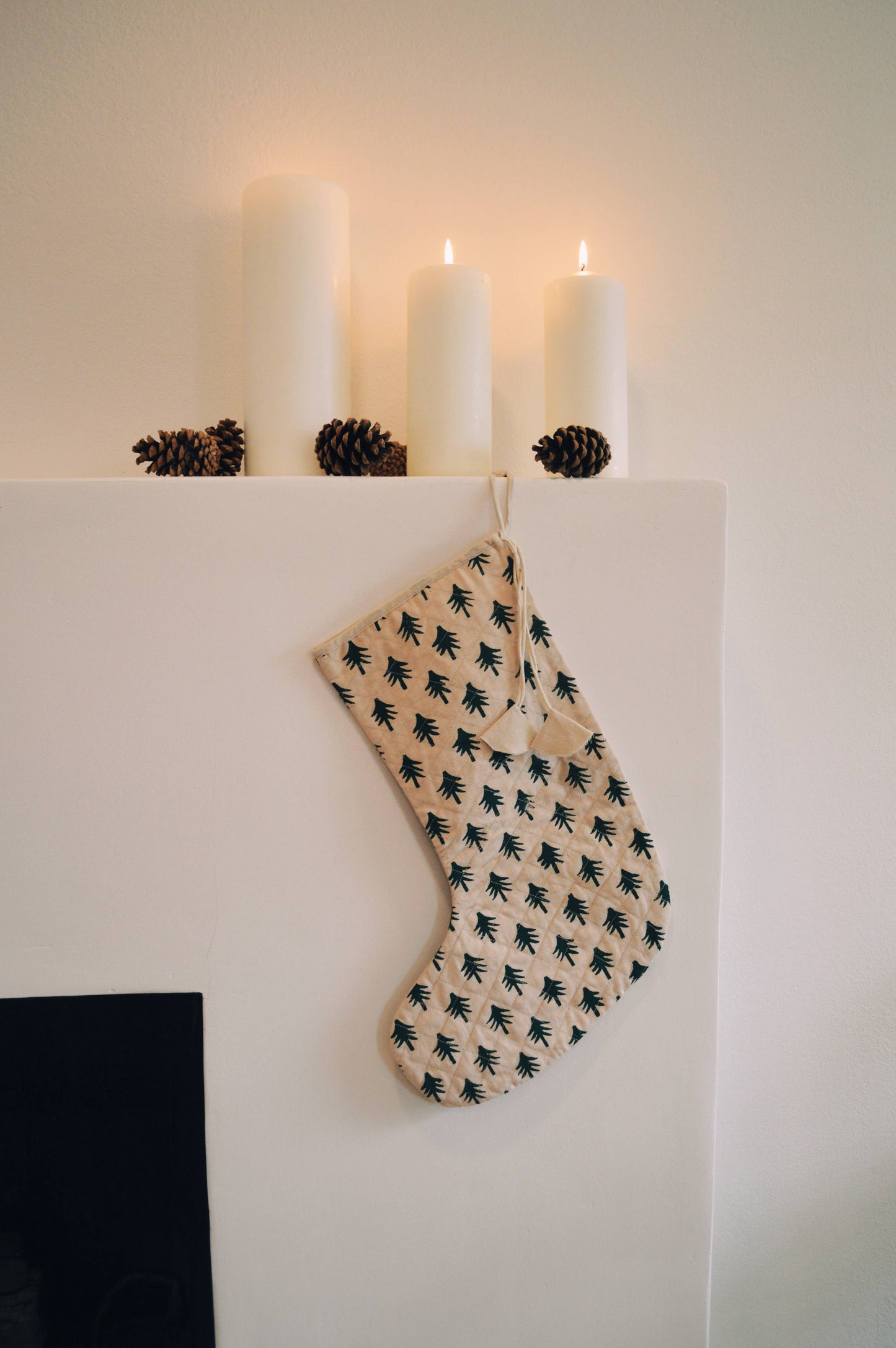 Block Printed Christmas Stocking - Mini Trees