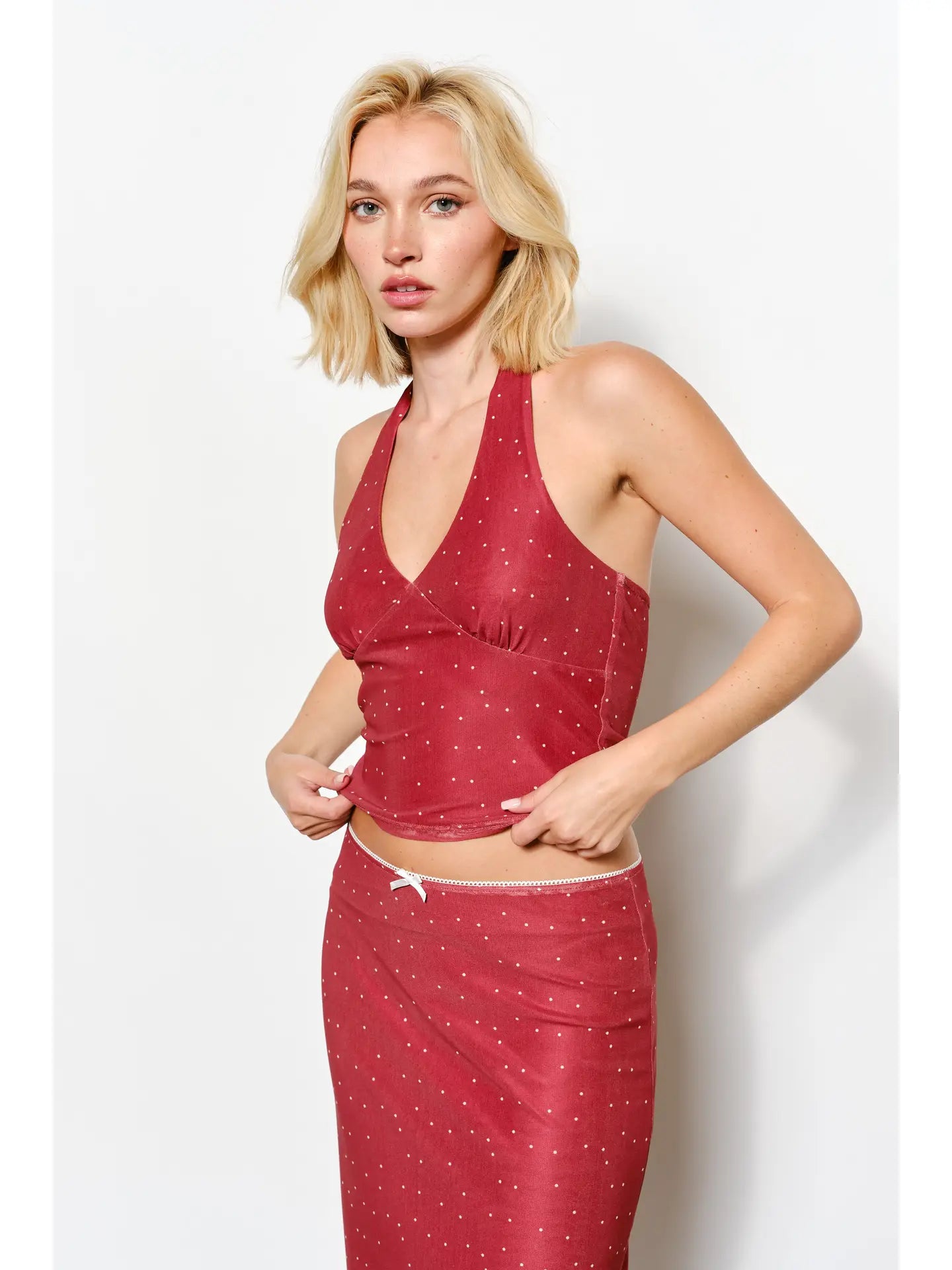 Geneva Polkadot Mesh Halter Neck Top - Cut