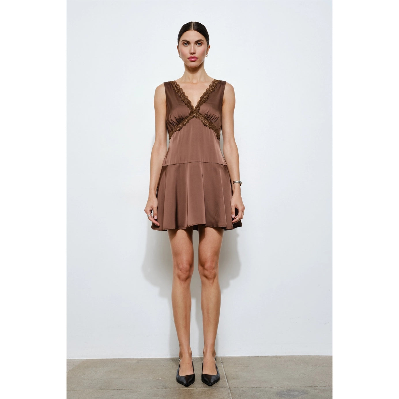 Elena Lace Trim Satin Mini Dress