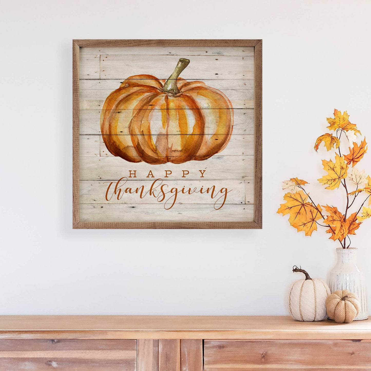 Happy Thanksgiving Pumpkin Whitewash: 12 x 12 x 1.5