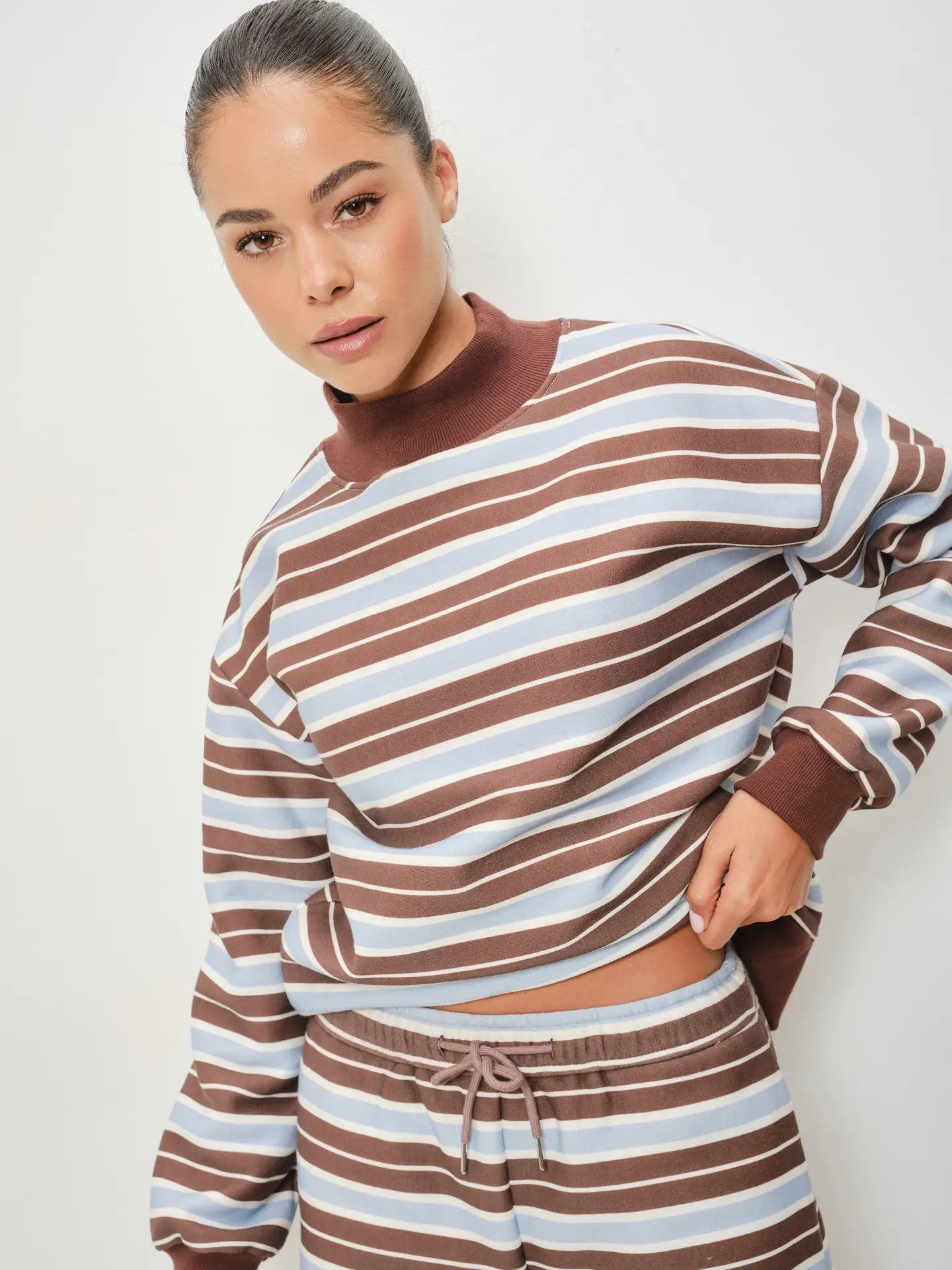Ryland Mock Neck Striped Fleece Sweatshirt