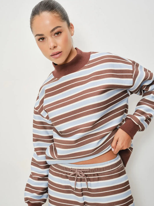 Ryland Mock Neck Striped Fleece Sweatshirt