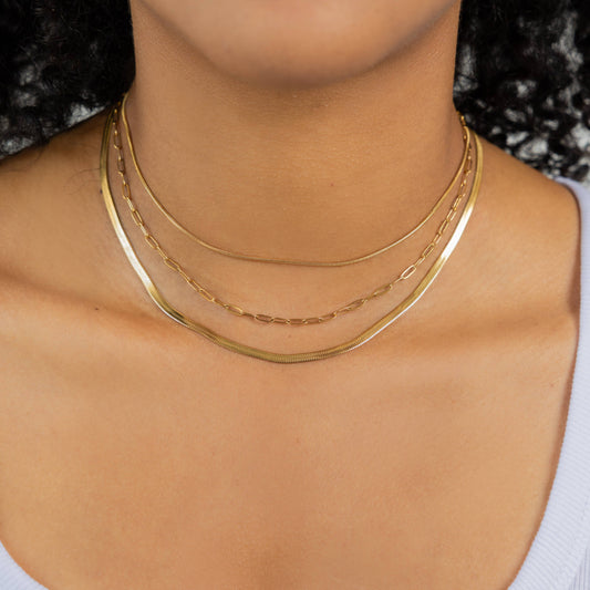 Waterproof Gold Triple Paperclip Necklace