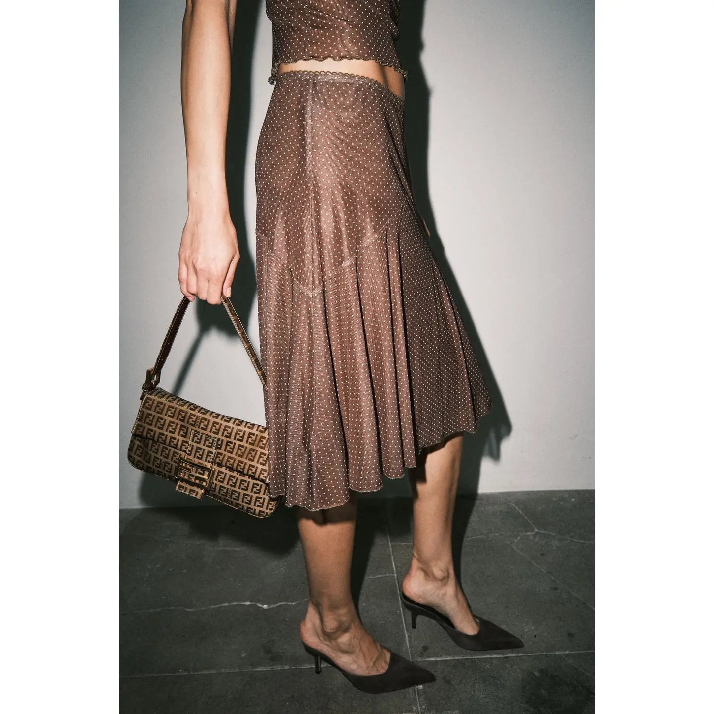 Lilou Polka Dot Mesh Mid Skirt