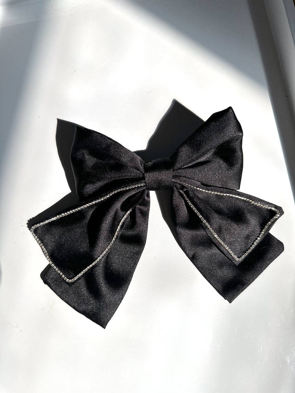 Big Diamond Embellished Bow Hair Clip: Cream