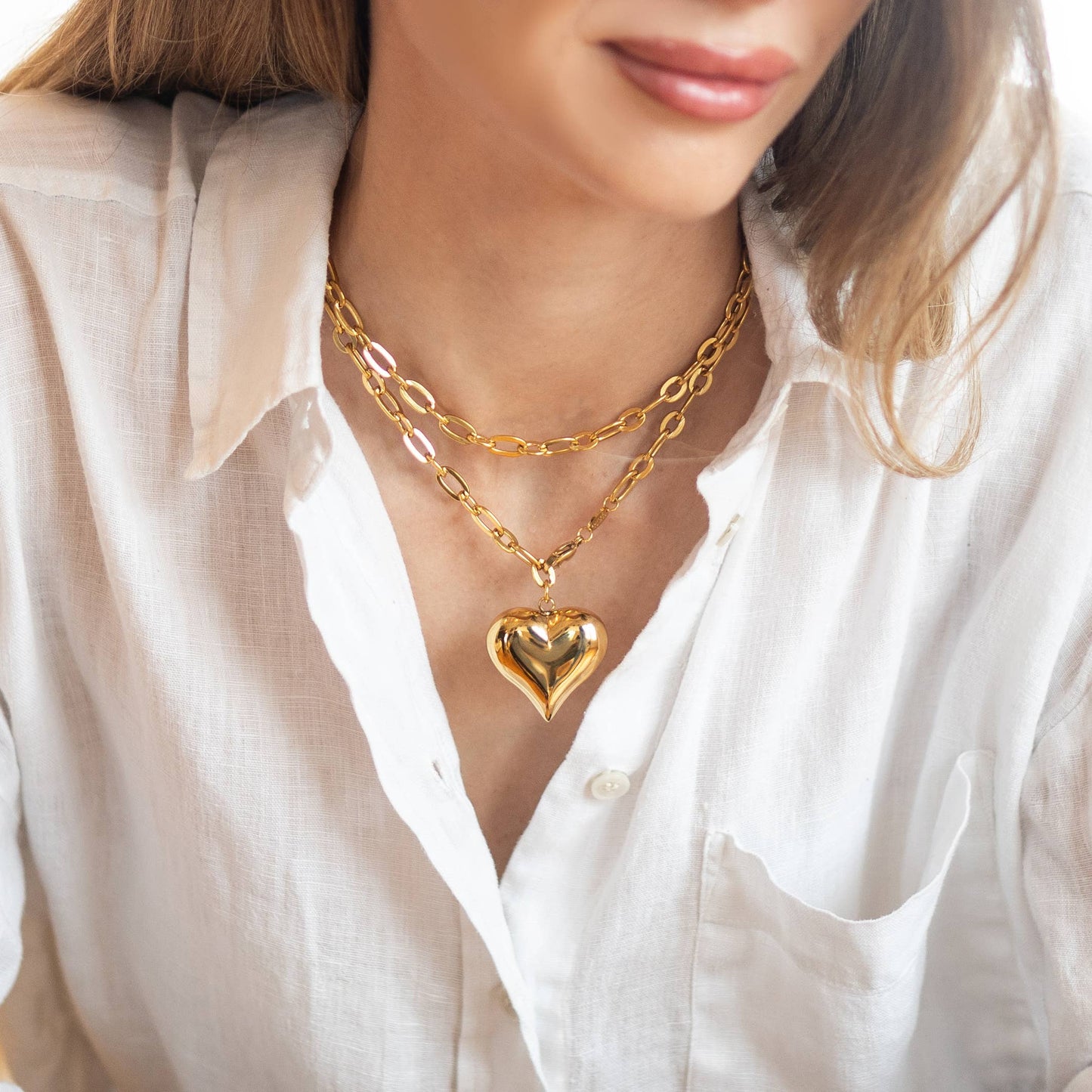 Waterproof Gold Statement Adjustable Heart Necklace