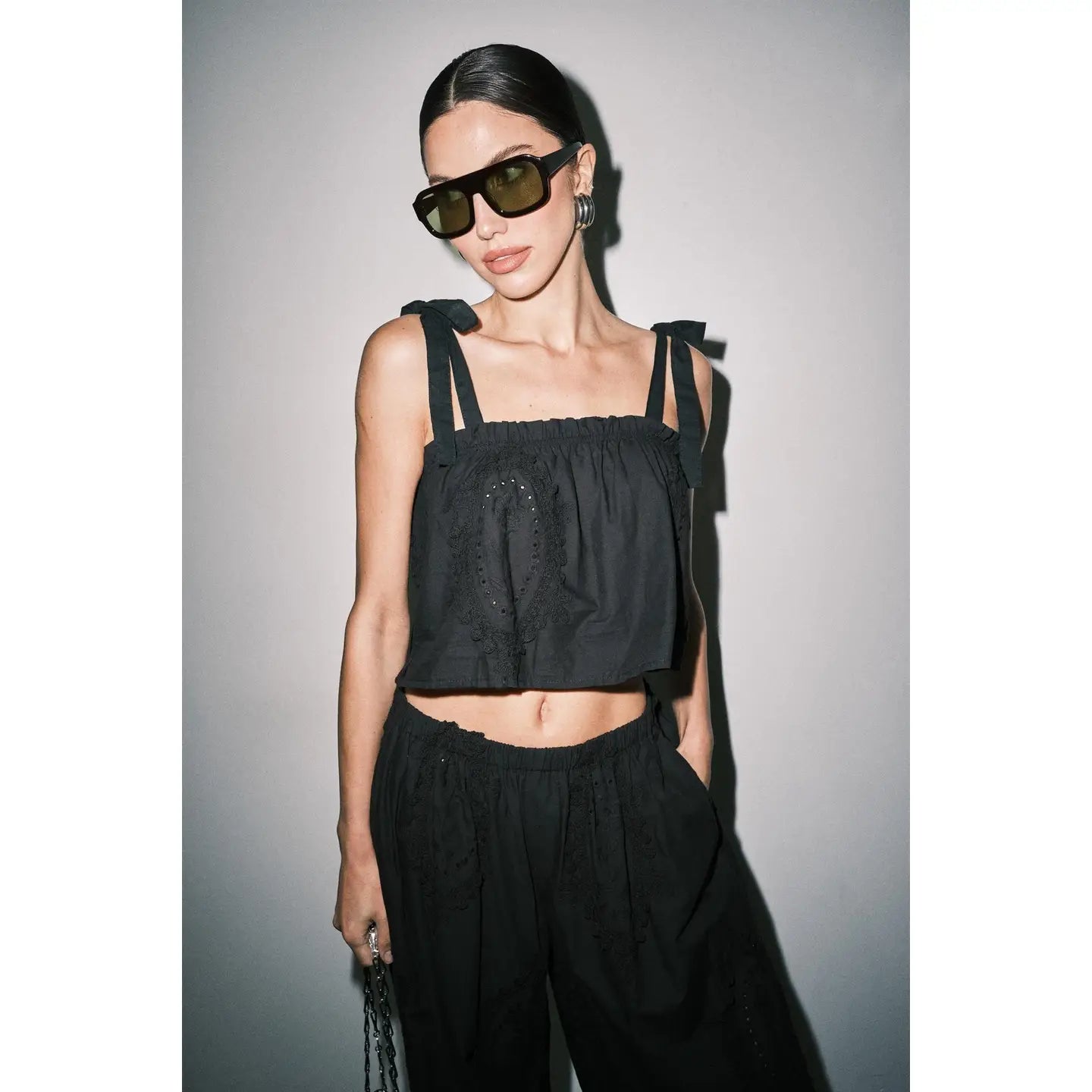 Owen Embroidered Tie Strap Scarf Top