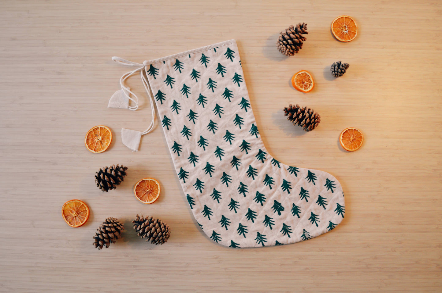 Block Printed Christmas Stocking - Mini Trees