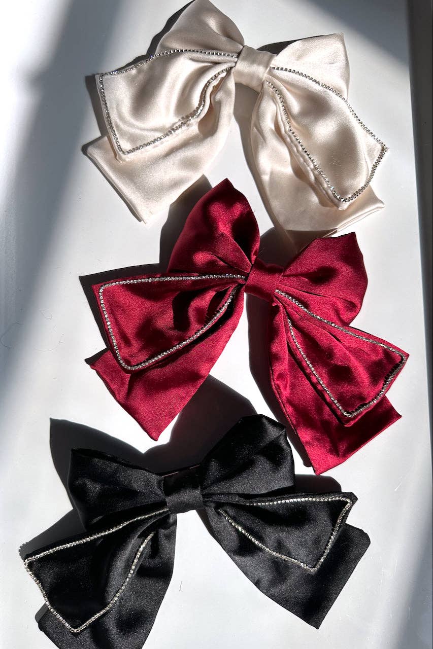 Big Diamond Embellished Bow Hair Clip: Black