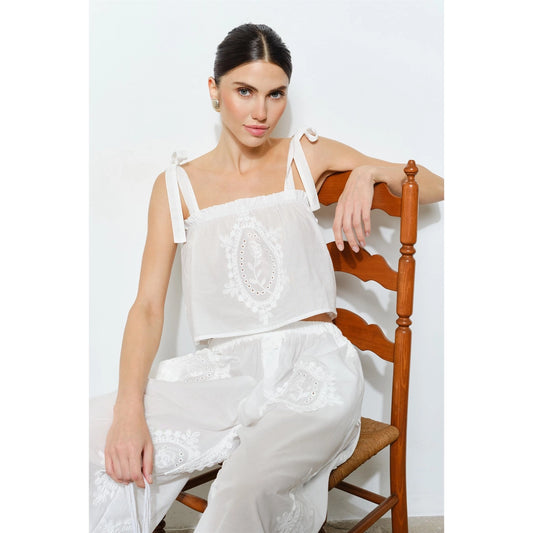 Owen Embroidered Tie Strap Scarf Top