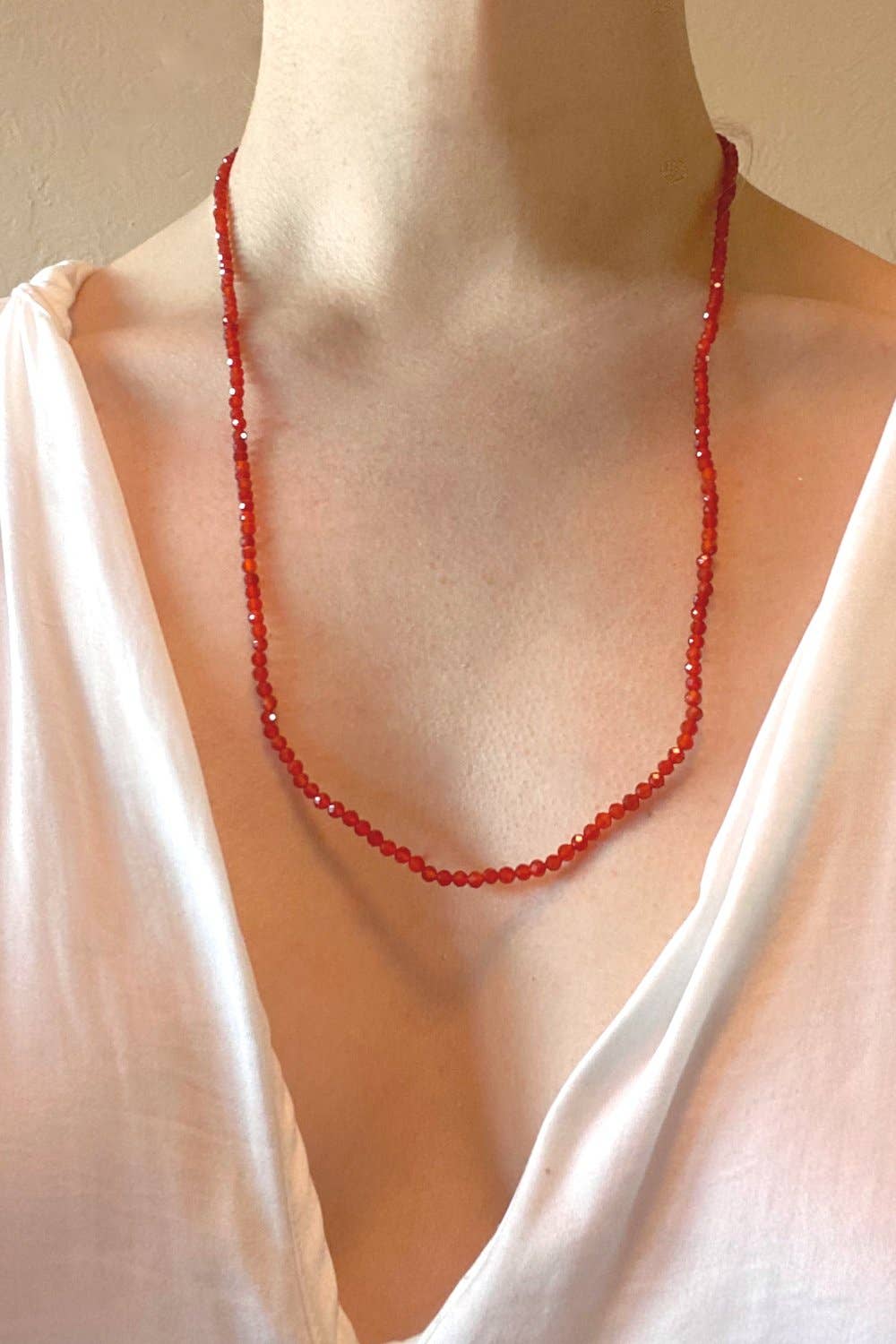 Carnelian Gemstone Delicate Beaded Necklace | Jewelry: 15.5"
